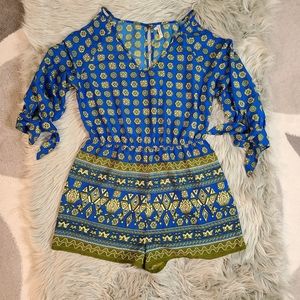 True Destiny Romper Cold Shoulder Boho Print